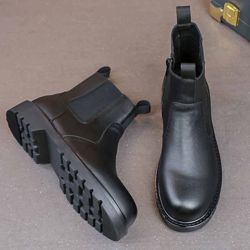 Vyrų Martin batai: PU viršus, vidutinio aukščio kulkšnis, šoninis užtrauktukas, apvali nosis, guminė padas