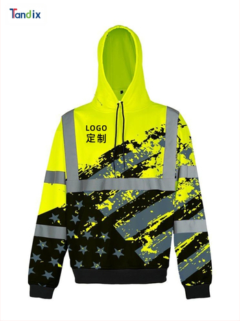 Φούτερ με κουκούλα για εργασία, 3D ψηφιακή εκτύπωση λογότυπου, ανακλαστικό, κύριο ύφασμα 75% βαμβάκι, επένδυση 65% βαμβάκι, για άνδρες