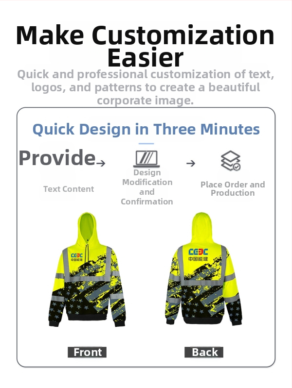 Худи с качулка за работно облекло с 3D дигитално печатано лого, рефлекторна функция, основна материя 75% памук, подплата 65% памук, за мъже