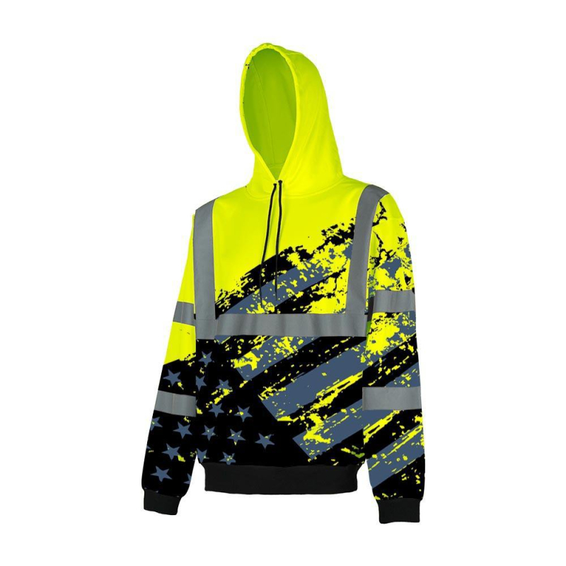 Φούτερ με κουκούλα για εργασία, 3D ψηφιακή εκτύπωση λογότυπου, ανακλαστικό, κύριο ύφασμα 75% βαμβάκι, επένδυση 65% βαμβάκι, για άνδρες