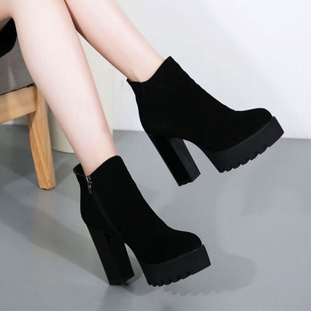 Ghete Martin pentru femei, cu fermoar lateral, partea superioară din piele microfibră, talpă din cauciuc, gambă joasă, toc mediu 6–8 cm, încălzite și antiderapante