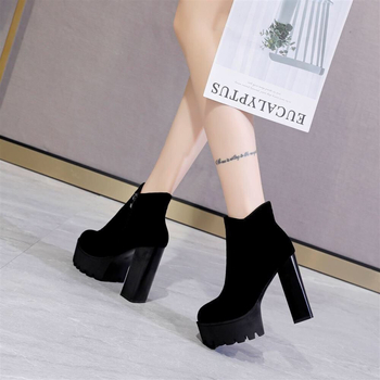 Ghete Martin pentru femei, cu fermoar lateral, partea superioară din piele microfibră, talpă din cauciuc, gambă joasă, toc mediu 6–8 cm, încălzite și antiderapante