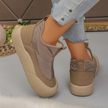 Moteriški medvilniniai bateliai Casual Žiemos vidutinio aukščio Slip-On su medvilnine viršutine, medvilninė įdaila, apvali nosis, PU padai