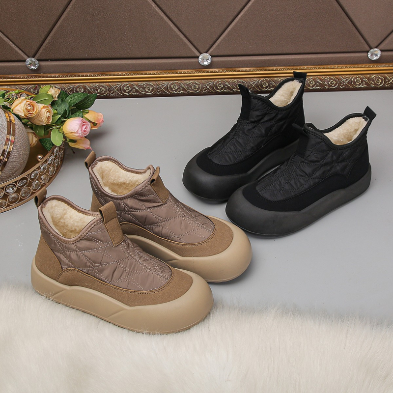 Moteriški medvilniniai bateliai Casual Žiemos vidutinio aukščio Slip-On su medvilnine viršutine, medvilninė įdaila, apvali nosis, PU padai