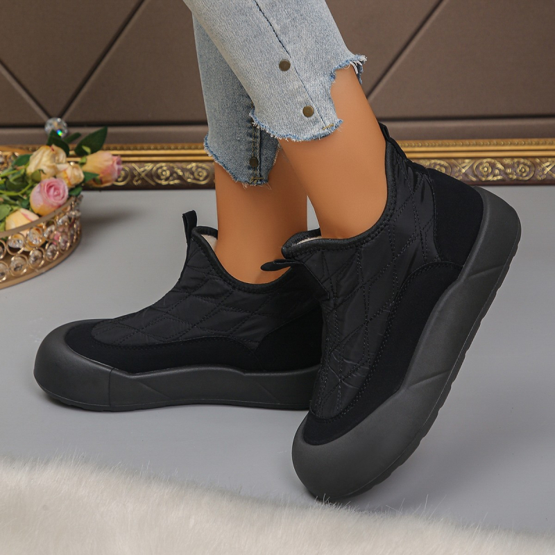 Moteriški medvilniniai bateliai Casual Žiemos vidutinio aukščio Slip-On su medvilnine viršutine, medvilninė įdaila, apvali nosis, PU padai