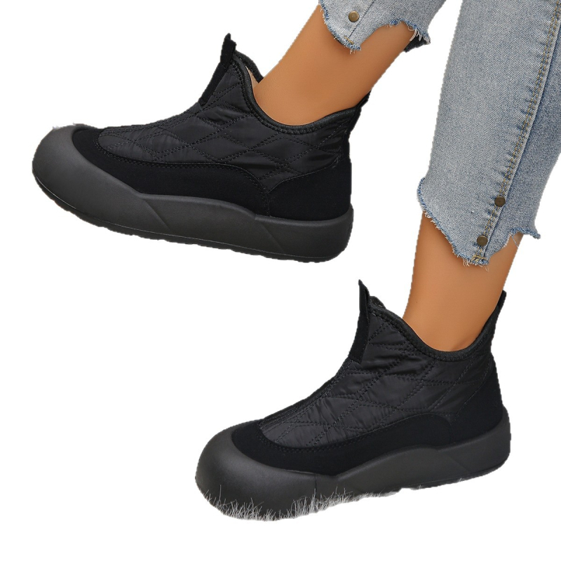 Moteriški medvilniniai bateliai Casual Žiemos vidutinio aukščio Slip-On su medvilnine viršutine, medvilninė įdaila, apvali nosis, PU padai