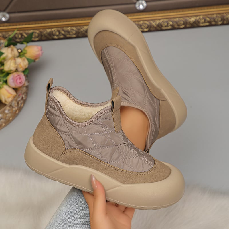 Moteriški medvilniniai bateliai Casual Žiemos vidutinio aukščio Slip-On su medvilnine viršutine, medvilninė įdaila, apvali nosis, PU padai