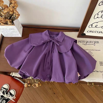 Dječji kaput za djevojčice, korejskog stila, okrugli ovratnik, kratka duljina, poliester tkanina