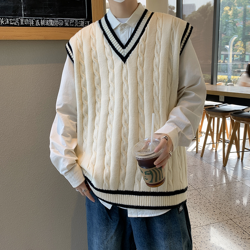 Megzta be rankovių liemenė su V iškirpte, retro Amerikos stilius, akademinis įkvėpimas, laisvas siluetas, 2023 m. žiema