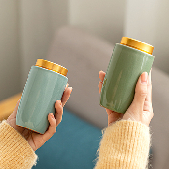 Keraminė uždaroma arbatos talpykla su Ge Kiln modeliu, Ice Crack glazūra, šiuolaikiškas minimalistinis stilius, sveria 2,5