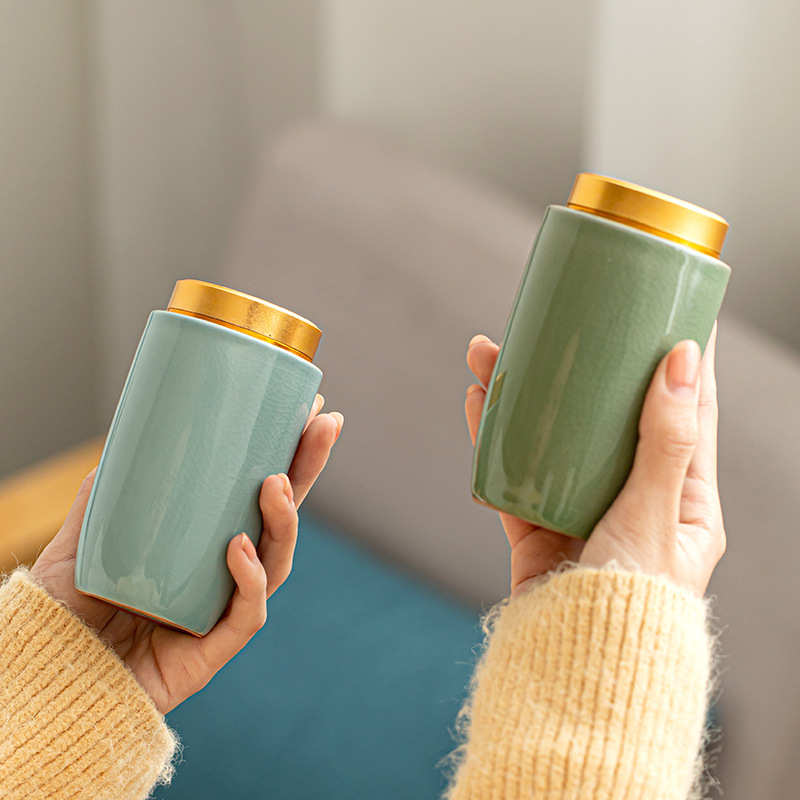 Keraminė uždaroma arbatos talpykla su Ge Kiln modeliu, Ice Crack glazūra, šiuolaikiškas minimalistinis stilius, sveria 2,5