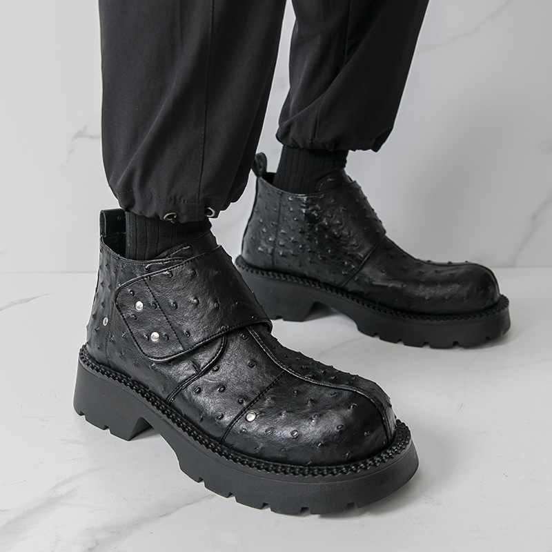 Vyriniai Martin batai: PU viršus, guminė padena, apvali nosis, vidutinio aukščio kulnas 3–5 cm, Magiška juosta