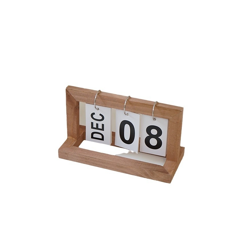 Calendar de birou din lemn cu pagini care se răsfoiesc și calendar perpetuu — stil Artă Modernă; Material: lemn; Mecanism: natural, semi-manual, semi-mechanic