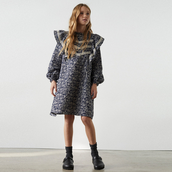 Vaikų suknelė 9583724 – ilgomis rankovėmis, gazės medžiaga, medvilnė su gėlių raštu, A linijos siluetas