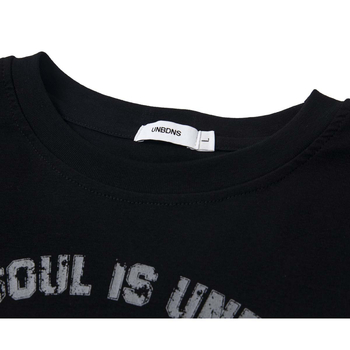 UNBDNS Γυναικείο T-shirt σε αμερικανικό στυλ ρετρό με εκτύπωση κειμένου, κοντές μανίκες, στρογγυλός λαιμός — Slim fit, βαμβάκι, κείμενο εκτύπωσης, street hipster