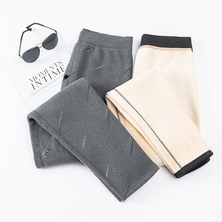 Vyrų šiltos vilnonės kelnės su fliso pamušalu, geometrinis raštas, dviejų sluoksnių, tankus audinys 251–300 g/m², ruduo 2024