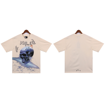 T-Shirt δρόμου, χαλαρή γραμμή, από 96% καθαρό βαμβάκι, εκτύπωση γράμμα-κρανίο, στρογγυλός λαιμός