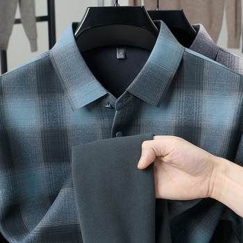 Ανδρικό καρό πουκάμισο από μαλλί-μίγμα με επένδυση κασμίρ, γιακά στρογγυλού τύπου, μακριά μανίκια