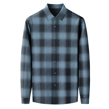 Ανδρικό καρό πουκάμισο από μαλλί-μίγμα με επένδυση κασμίρ, γιακά στρογγυλού τύπου, μακριά μανίκια