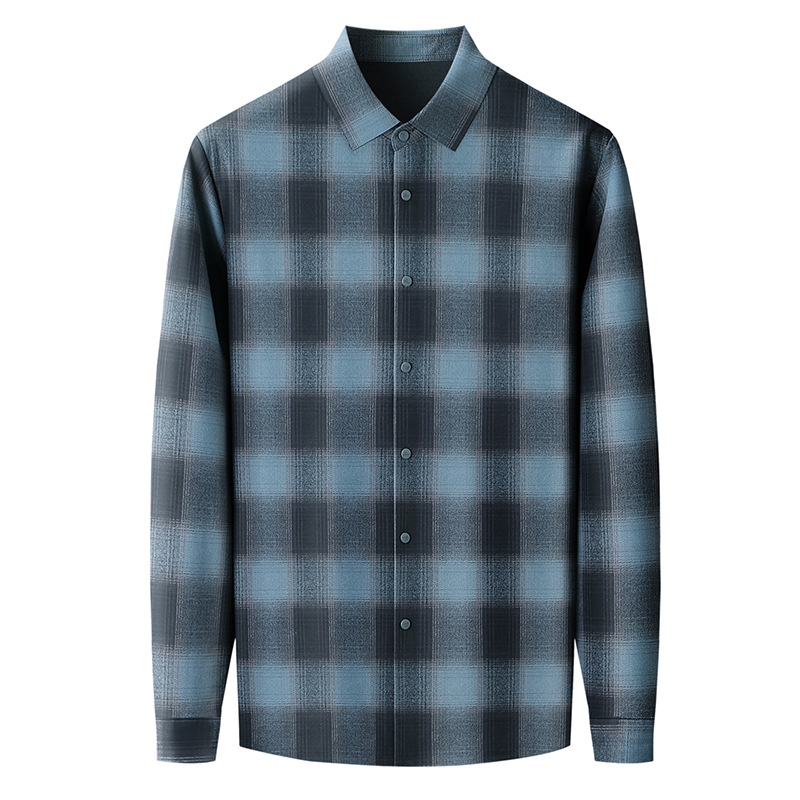 Мъжка риза в каре от вълнено-бленд с подплата от кашмир, яка с превъртане, дълги ръкави