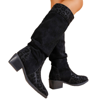 Botine de damă în stil coreean, suprafață din velur, șaft scurt, vârf rotund, toc gros, model color blocking