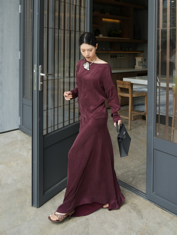 Двоен комплект: риза с дълъг ръкав и пола до средна дължина, Cupro влакно 95%+, пролет 2025, марка Qia.Ming