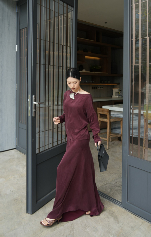 Двоен комплект: риза с дълъг ръкав и пола до средна дължина, Cupro влакно 95%+, пролет 2025, марка Qia.Ming