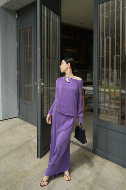 Двоен комплект: риза с дълъг ръкав и пола до средна дължина, Cupro влакно 95%+, пролет 2025, марка Qia.Ming