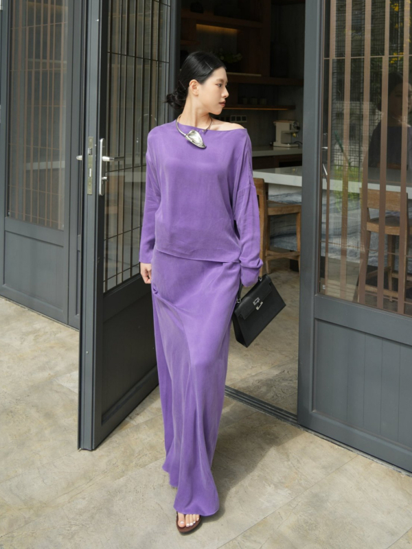 Двоен комплект: риза с дълъг ръкав и пола до средна дължина, Cupro влакно 95%+, пролет 2025, марка Qia.Ming