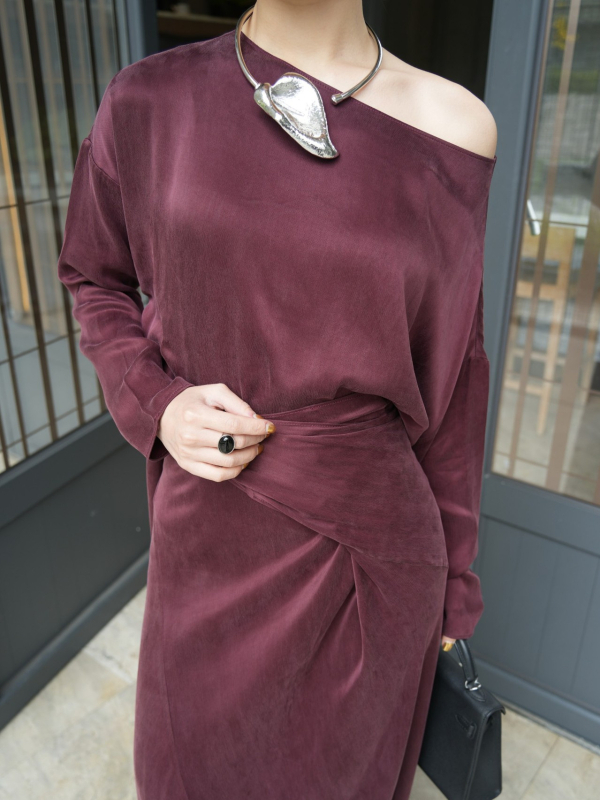 Двоен комплект: риза с дълъг ръкав и пола до средна дължина, Cupro влакно 95%+, пролет 2025, марка Qia.Ming