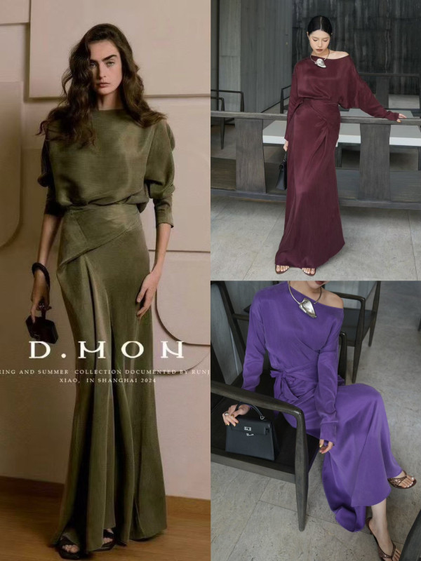 Двоен комплект: риза с дълъг ръкав и пола до средна дължина, Cupro влакно 95%+, пролет 2025, марка Qia.Ming