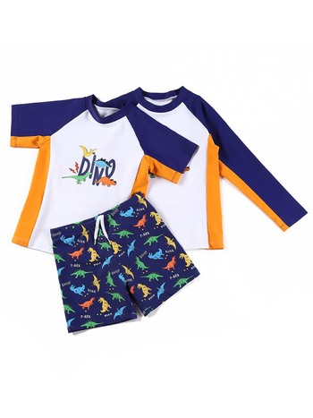 Σετ δύο τεμαχίων μαγιό αγόρια — κορεατικό στυλ, μοτίβο καρτούν, ελαστικό και γρήγορο στέγνωμα; εξωτερικό πολυεστέρας, 82% νάιλον, επένδυση 100% πολυεστέρας; στυλ briefs; για κολύμβηση και βάδισμα σε ρηχά; 6–12 ετών