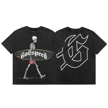 Tricou bărbătește din bumbac, imprimeu craniu-skate, croială lejeră, mânecă scurtă, vară