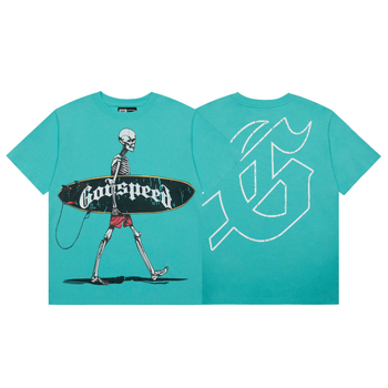 Αντρική κοντομάνικη βαμβακερή T‑shirt με εκτύπωση κρανίο-σκέιτμπορν, χαλαρή εφαρμογή, καλοκαίρι