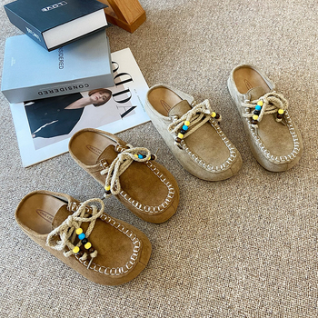 V991 mule su vidinio aukščio padidinimo modelis, apvalios nosies, slip-on, stora padanga, PU viršus, dirbtinė oda viduje