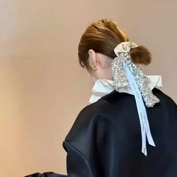 Korėjiečių stiliaus plaukų gumelė su blizgučiais kaspide, audinys, rankų darbo, aukštas elastingumas, prekinis ženklas Yaya Trend