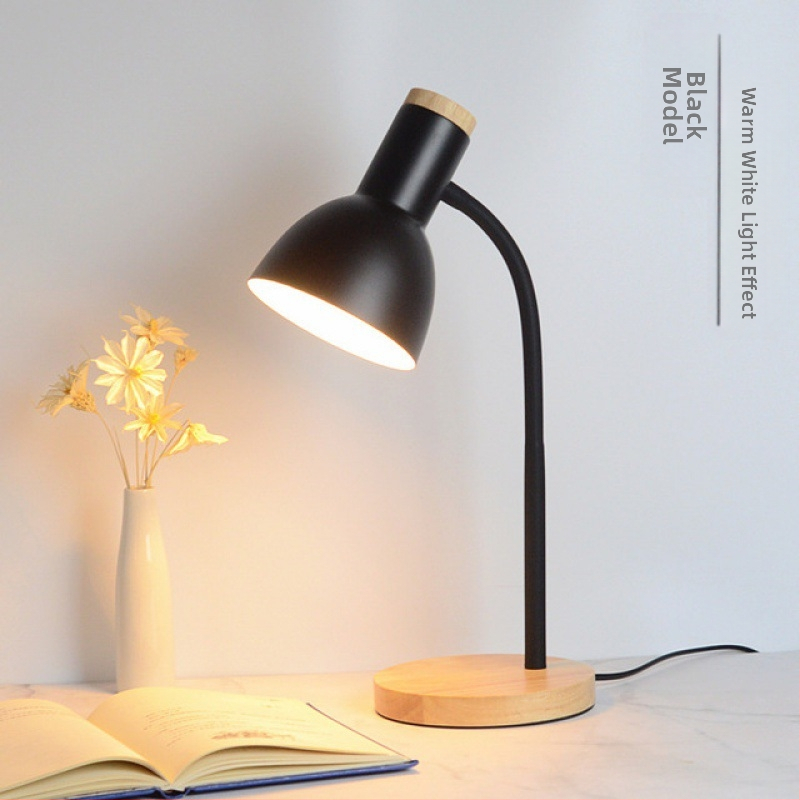 Скандинавска LED настолна лампа с защита на очите - CRI ≥90, захранване от контакт 220V, метален абажур, бутонен превключвател