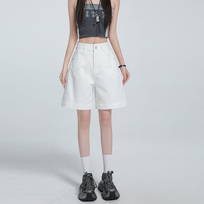 Γυναικείοι τζιν σορτς από βαμβάκι, ψηλή μέση, χαλαρή εφαρμογή, πλυμένο φινίρισμα
