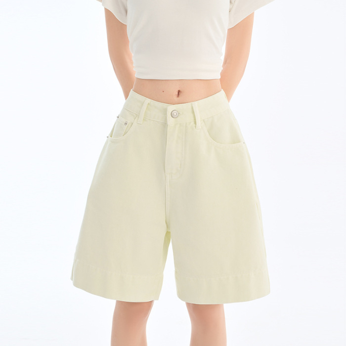 Γυναικείοι τζιν σορτς από βαμβάκι, ψηλή μέση, χαλαρή εφαρμογή, πλυμένο φινίρισμα