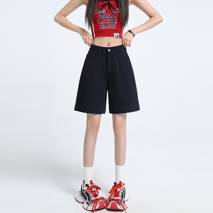 Γυναικείοι τζιν σορτς από βαμβάκι, ψηλή μέση, χαλαρή εφαρμογή, πλυμένο φινίρισμα