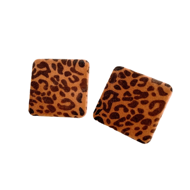 Щифтови обици: ромбовидни геометрични, леопардов принт върху платнена материя, 925 сребърни штифтове, стил Melard