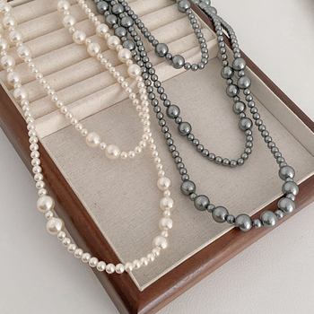 Κολιέ από ψεύτικα μαργαριράρια, χειροποίητο, γεωμετρικός τύπος, αλυσίδα από μαργαριτάρια, πολυεπίπεδο σχέδιο