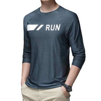 Ανδρική μακρυμάνικη μπλούζα Ice Silk, γρήγορο στέγνωμα, διαπνέον πολυεστέρας-σπαντεξ 90/10, στρογγυλός λαιμός, χαλαρή γραμμή, αθλητικές και εξωτερικές δραστηριότητες