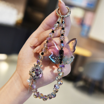 Ланярд за телефон с кристална пеперуда и метална катарама, полиестерен шнур, унисекс дизайн