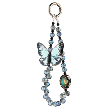 Ланярд за телефон с кристална пеперуда и метална катарама, полиестерен шнур, унисекс дизайн