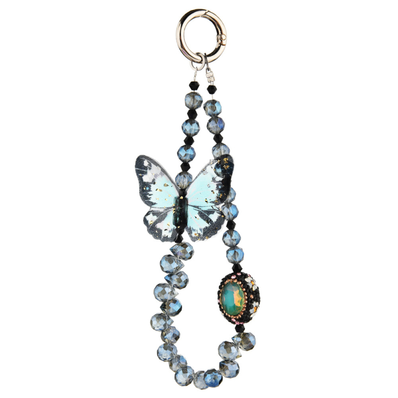 Ланярд за телефон с кристална пеперуда и метална катарама, полиестерен шнур, унисекс дизайн