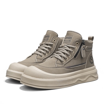 Vyriski aukštų odinių skate batų su raišteliais, aukštį didinančiu vidpadžiu ir PVC injekcine forma sukurta pado