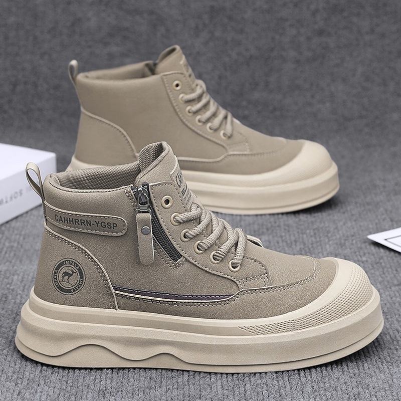 Vyriski aukštų odinių skate batų su raišteliais, aukštį didinančiu vidpadžiu ir PVC injekcine forma sukurta pado