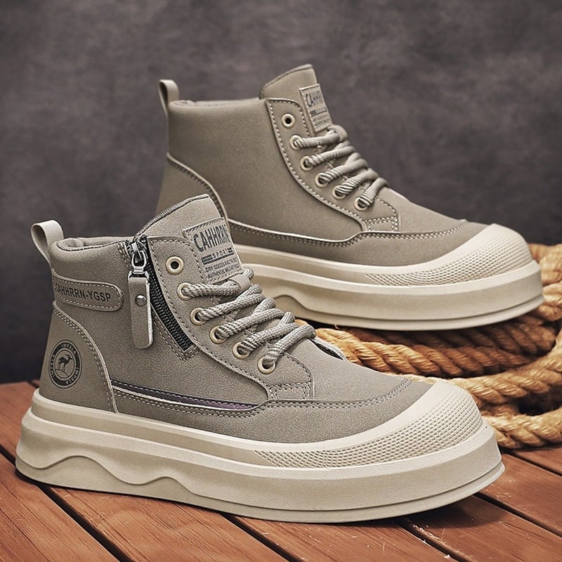 Vyriski aukštų odinių skate batų su raišteliais, aukštį didinančiu vidpadžiu ir PVC injekcine forma sukurta pado