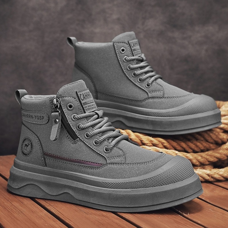 Vyriski aukštų odinių skate batų su raišteliais, aukštį didinančiu vidpadžiu ir PVC injekcine forma sukurta pado